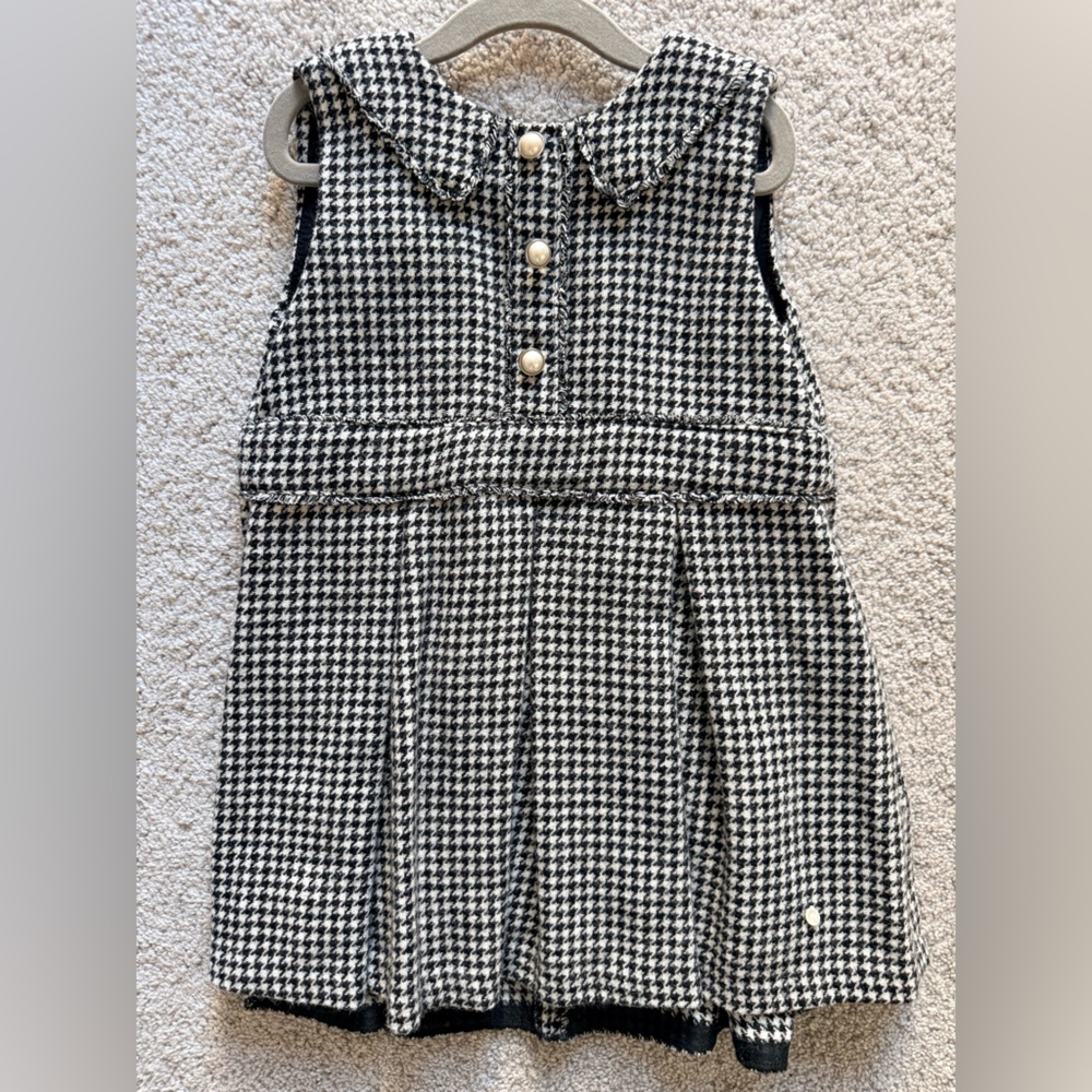 Tartine et Chocolat Girls Black and White Houndstooth Wool-blend dress
